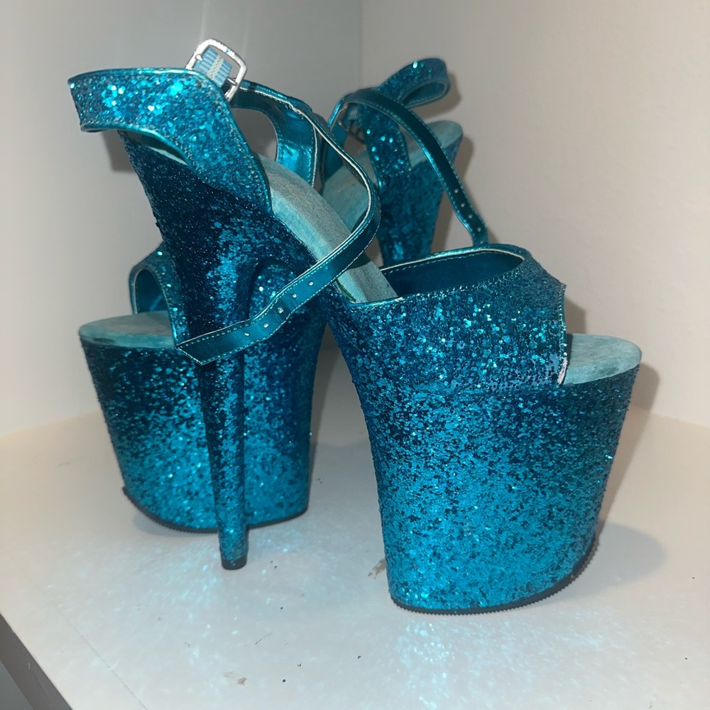 Pleasers - Sparkling Blue Platform Heels
